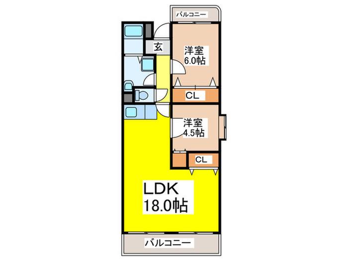ベイリーブス(2LDK/6階)の間取り写真