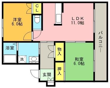 パセオ今田(2LDK/1階)の間取り写真