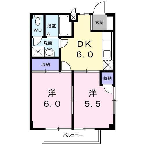 ソレーユソシアA(2DK/2階)の間取り写真