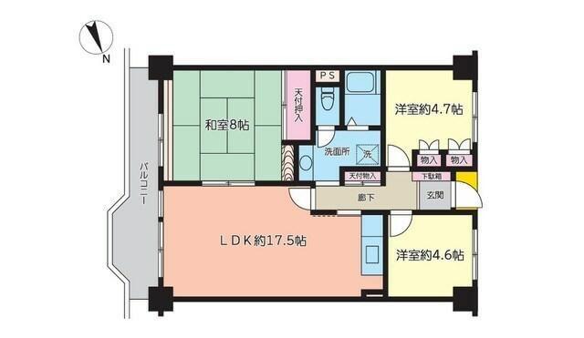 新ゆりグリーンタウン さつき街区 1号棟(3LDK/7階)の間取り写真