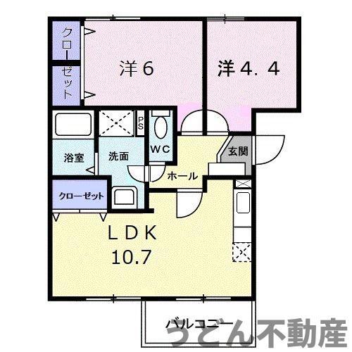 リヴィエール宮本I(2LDK/1階)の間取り写真