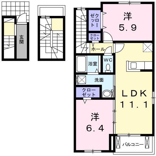 カルムメゾン(2LDK/3階)の間取り写真