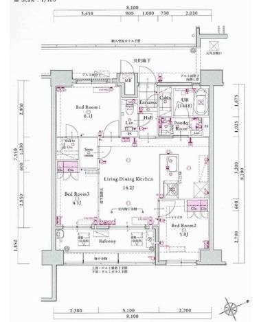 サンパーク箱崎駅前グラッセ(3SLDK/5階)の間取り写真