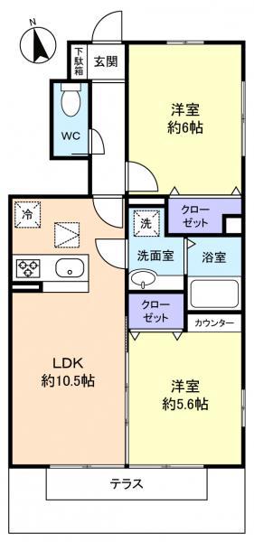 アメジストゆりの木(2LDK/1階)の間取り写真