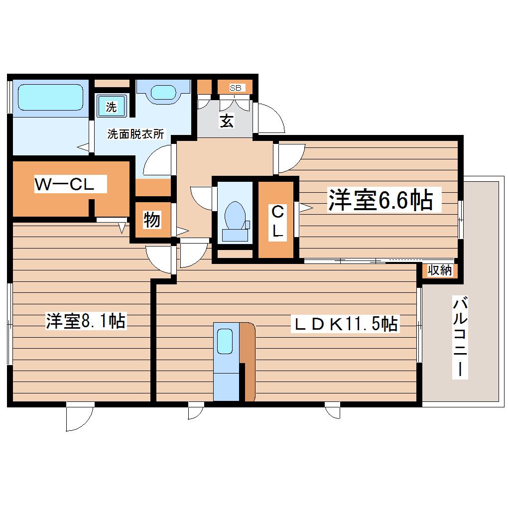 RE・EARTHの杜はな(2LDK/1階)の間取り写真