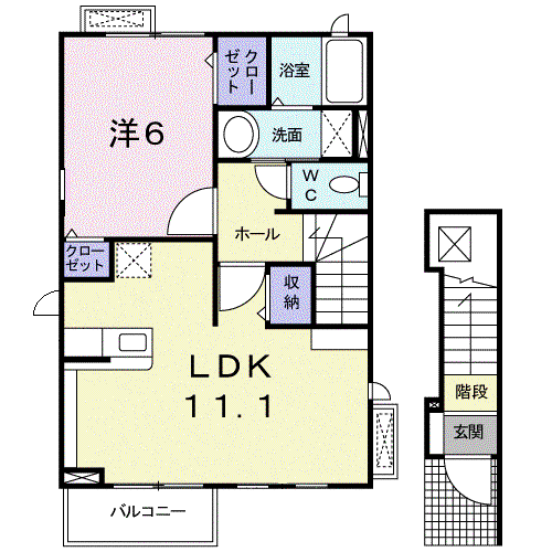 メゾンソレイユII(1LDK/2階)の間取り写真