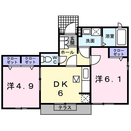 マリーフィオーレB(2DK/1階)の間取り写真