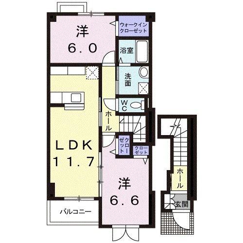 シエルブリュA(2LDK/2階)の間取り写真