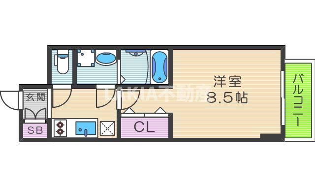 レジュールアッシュ天王寺堂ヶ芝(1K/9階)の間取り写真