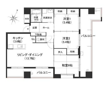 クラシオン地行(3LDK/2階)の間取り写真