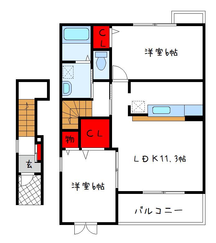 ARK FOREST I(2LDK/2階)の間取り写真