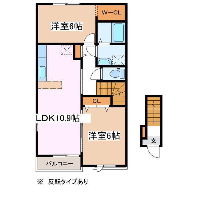 ブルック(2LDK/2階)の間取り写真