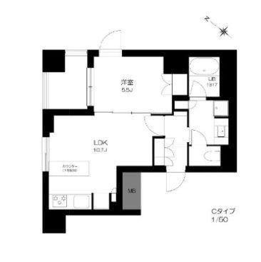 プライマル勝どき(1LDK/9階)の間取り写真