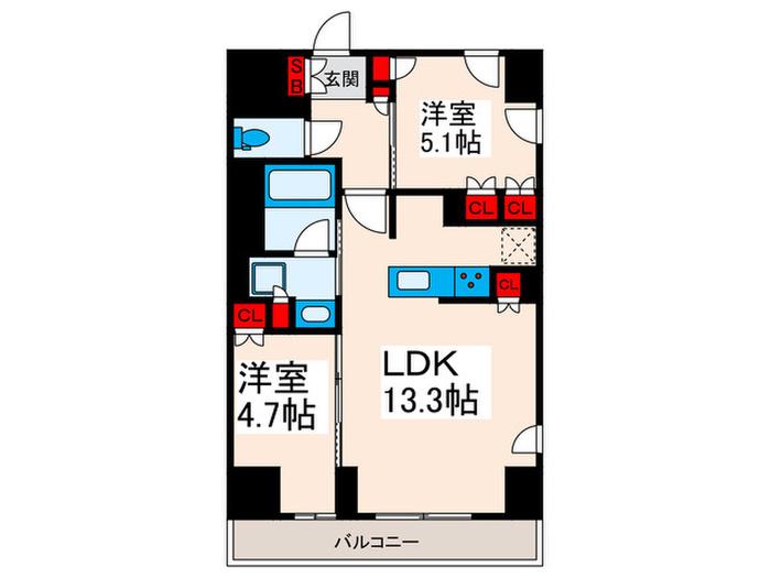 ワンルーフレジデンス西日暮里(2LDK/8階)の間取り写真