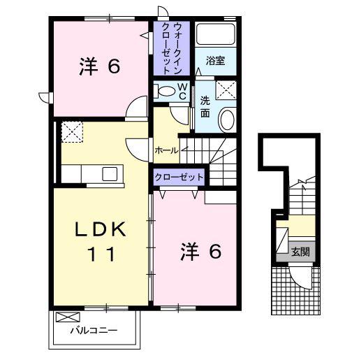 カフリーィエD(2LDK/2階)の間取り写真