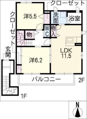 ブランハイツIII(2LDK/2階)の間取り写真