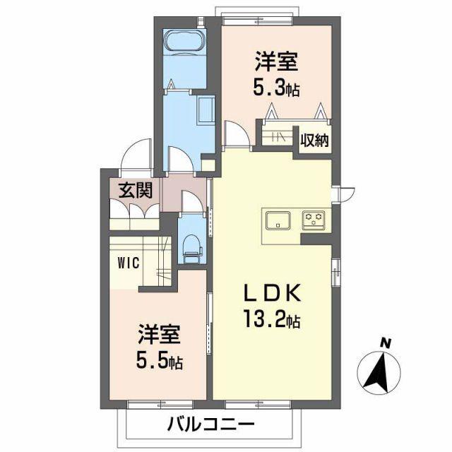 シャーメゾン西久万C棟(2LDK/2階)の間取り写真