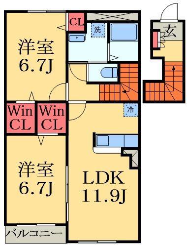 ポライトリーⅠ(2LDK/2階)の間取り写真