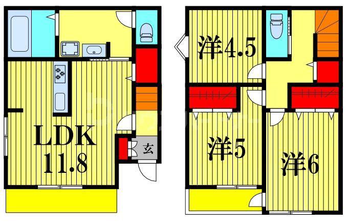 北総線 矢切駅 徒歩13分 2階建 築1年(3LDK/1階)の間取り写真