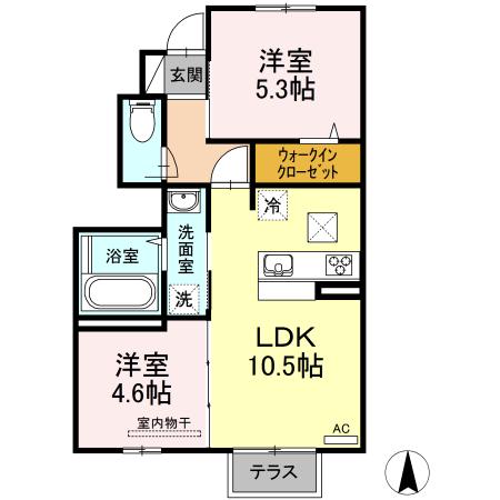 モンテアジュールIII(2LDK/1階)の間取り写真