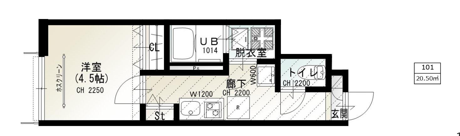 ソルナクレイシア荻窪IV(1K/1階)の間取り写真