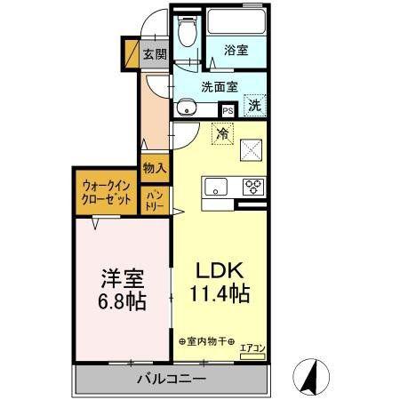 コンフォーレA棟(1LDK/1階)の間取り写真