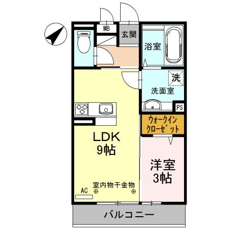 ブランズ北魚津(1LDK/3階)の間取り写真