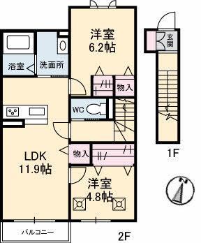 フェリスグランデ(2LDK/2階)の間取り写真