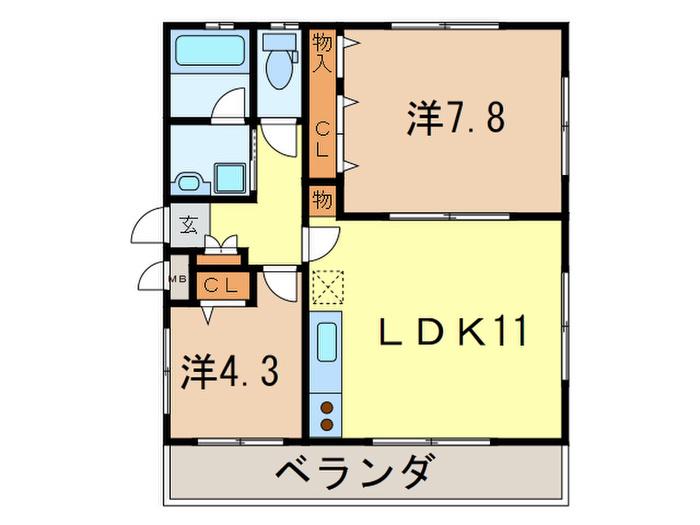 アネティス甲陽園(2LDK/1階)の間取り写真