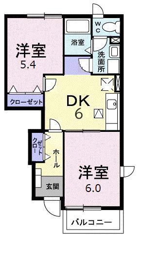 アンソレイエB(2DK/1階)の間取り写真