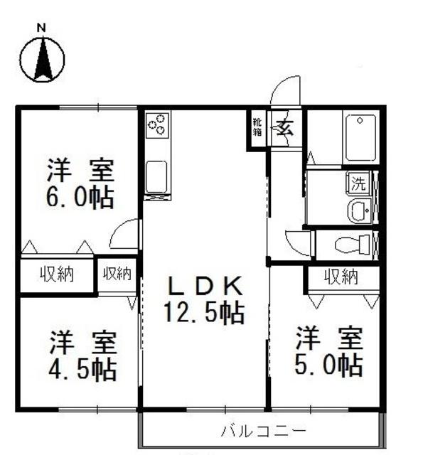 ハイマートB(3LDK/1階)の間取り写真