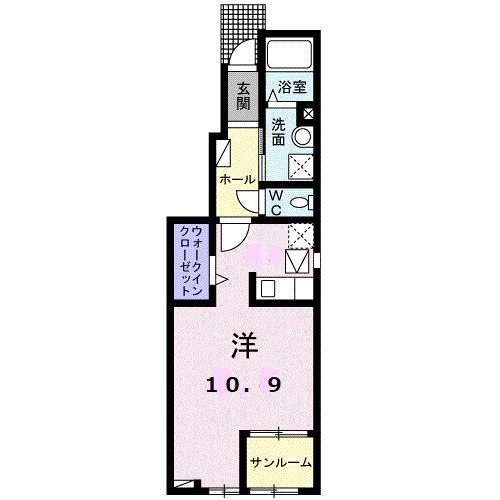 ボンヌール I(ワンルーム/1階)の間取り写真