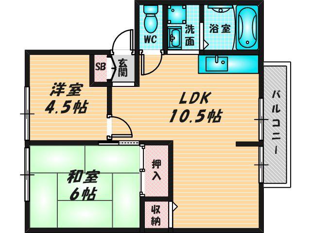 グランドールE棟(2LDK/1階)の間取り写真