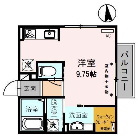 ティエリア2(ワンルーム/1階)の間取り写真