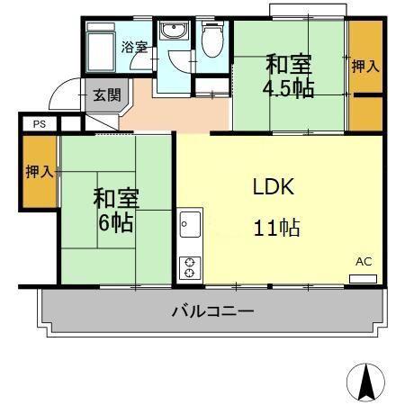 コーポ瀬尾(2LDK/2階)の間取り写真