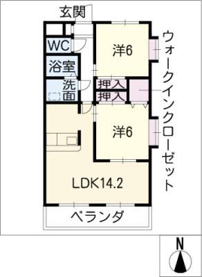 インペリアル浦里C棟(2LDK/1階)の間取り写真