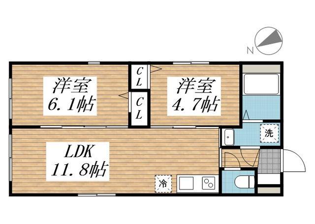 CREAL高田馬場III(2LDK/1階)の間取り写真