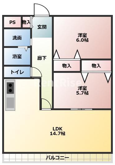 ハイツオレンジA(2LDK/3階)の間取り写真