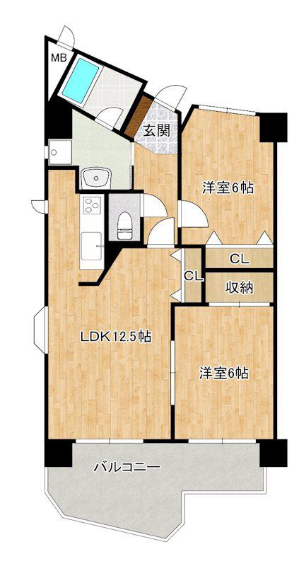 ピュアライフ田町(2LDK/4階)の間取り写真
