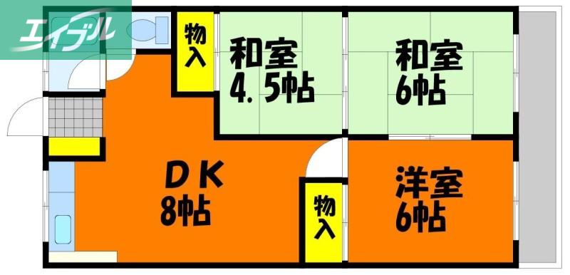 プランドール(3DK/2階)の間取り写真