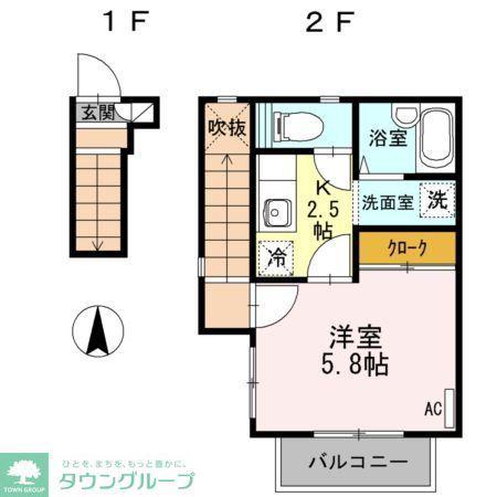 フローラ(1K/2階)の間取り写真