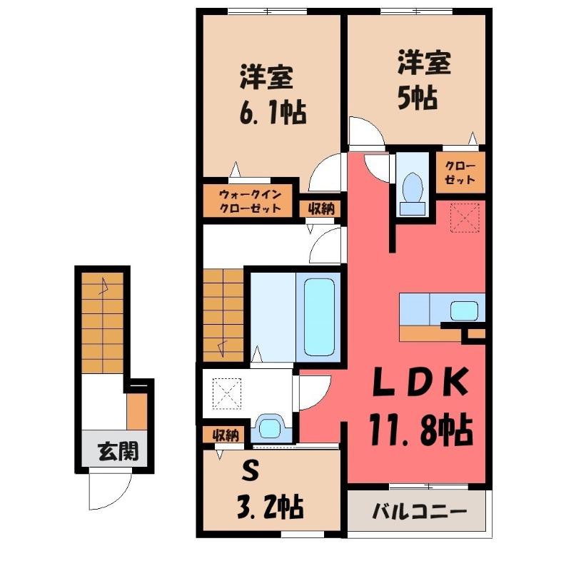 カレント レジデンス 下増田I(2LDK/2階)の間取り写真