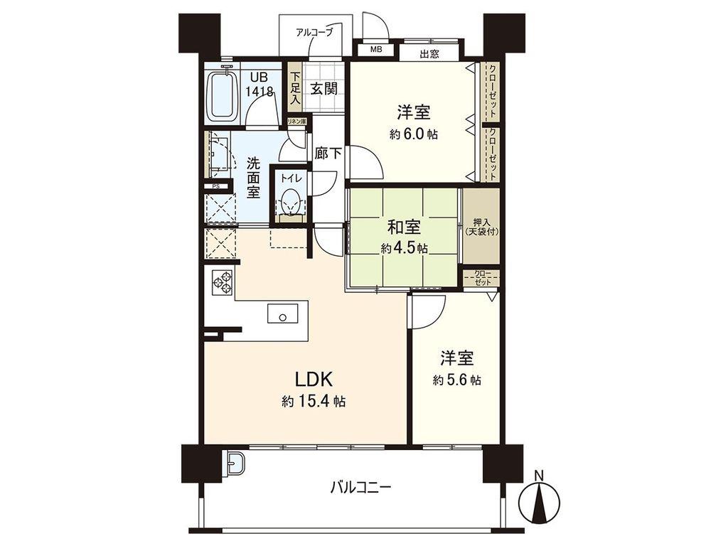 アーバンパレス姪浜レシェンテ(3LDK/3階)の間取り写真