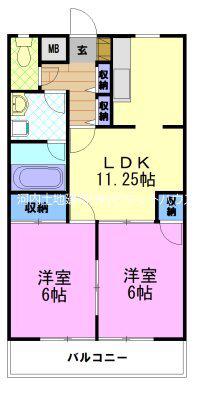 クォーレNAKAHARA(2LDK/2階)の間取り写真