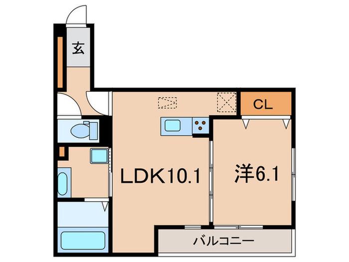 トリシア武庫川(1LDK/1階)の間取り写真