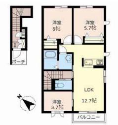 カーサレジオKAZU棟(3LDK/2階)の間取り写真