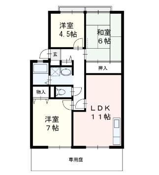 サンビレッジ大野(3LDK/1階)の間取り写真