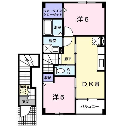 エレンシア(2DK/2階)の間取り写真