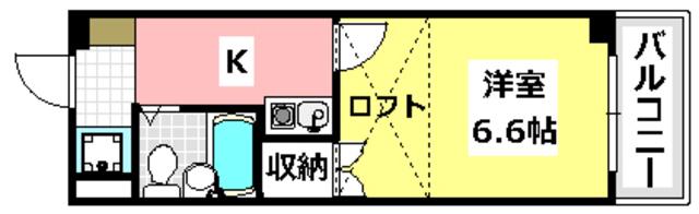 ジャニ茨木(1K/3階)の間取り写真