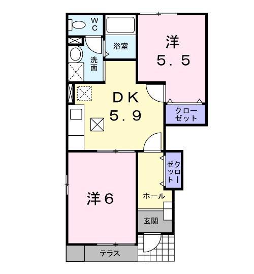 ドリーム・紀香A(2DK/1階)の間取り写真